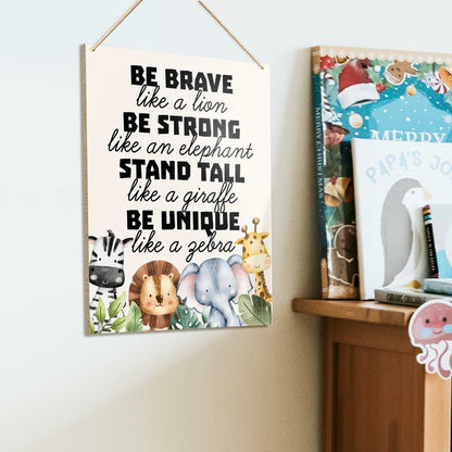 UDNADKEX Boho Nursery Wall Sign Safari Jungle Animal Wooden Decor