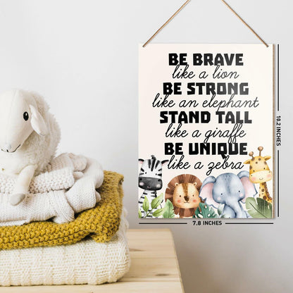 UDNADKEX Boho Nursery Wall Sign Safari Jungle Animal Wooden Decor