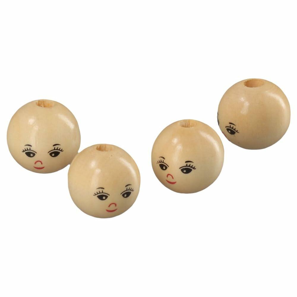 Uniquer 100pcs 18mm Wooden Face Beads Round Spacer Beads for DIY Crafts
