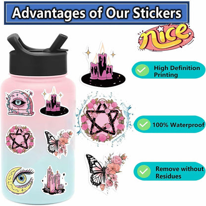 MKZ 50 PCS Waterproof Pink Witchy Stickers Vinyl Celestial Witchcraft