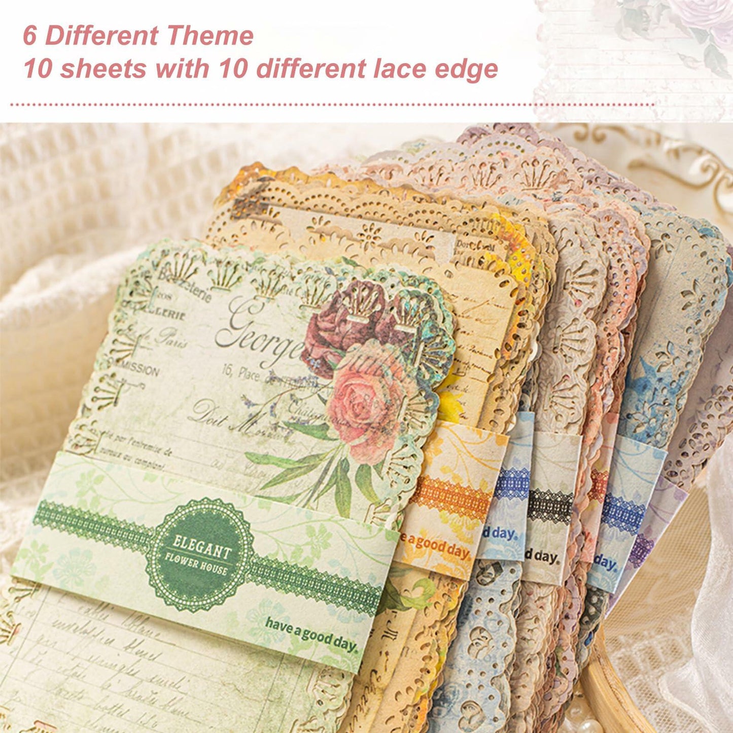 Naszonus Vintage Floral Scrapbook Paper Set 60 Sheets 4.2x6.7 Inch