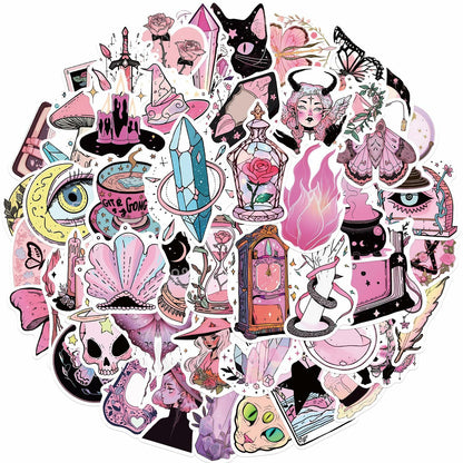 MKZ 50 PCS Waterproof Pink Witchy Stickers Vinyl Celestial Witchcraft