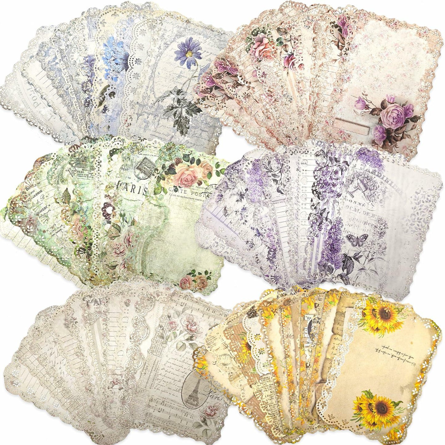 Naszonus Vintage Floral Scrapbook Paper Set 60 Sheets 4.2x6.7 Inch