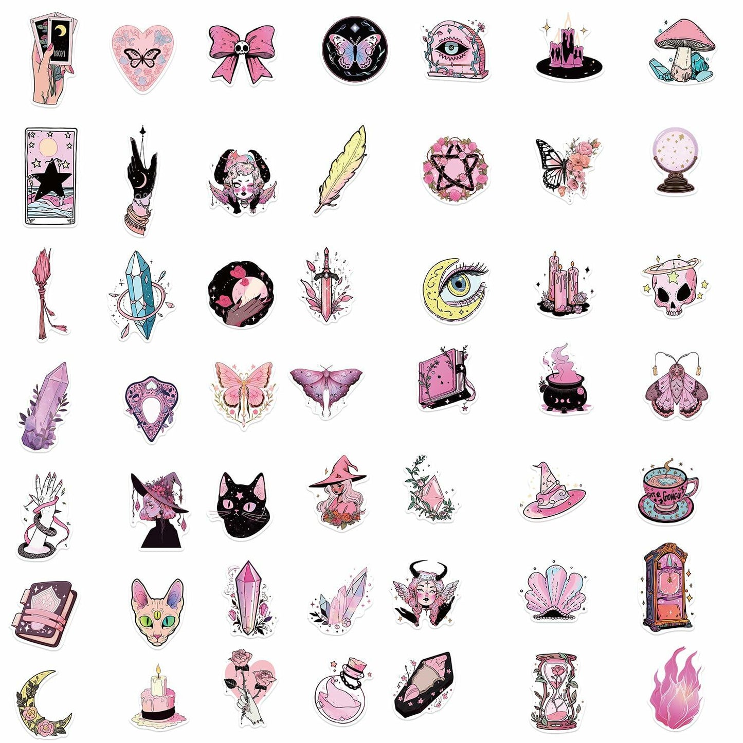 MKZ 50 PCS Waterproof Pink Witchy Stickers Vinyl Celestial Witchcraft