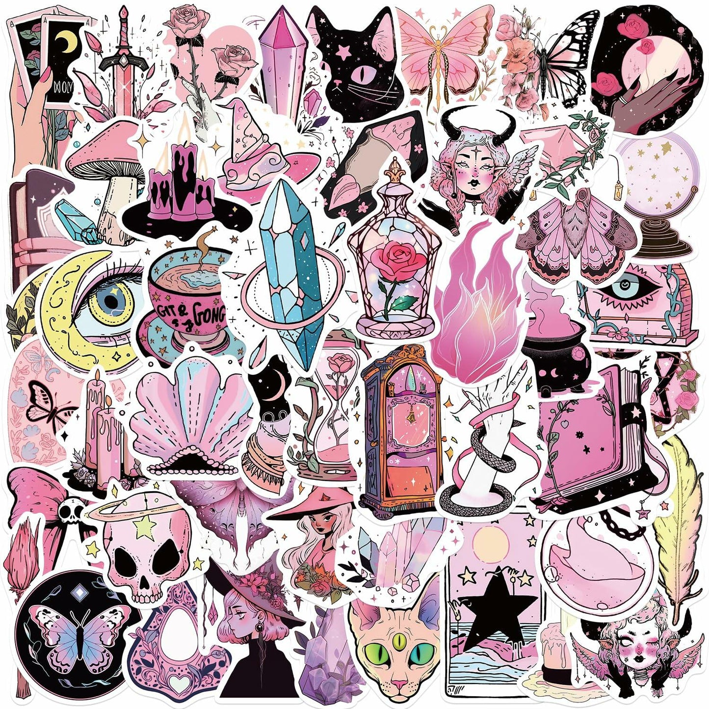 MKZ 50 PCS Waterproof Pink Witchy Stickers Vinyl Celestial Witchcraft