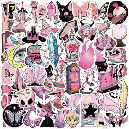 MKZ 50 PCS Waterproof Pink Witchy Stickers Vinyl Celestial Witchcraft
