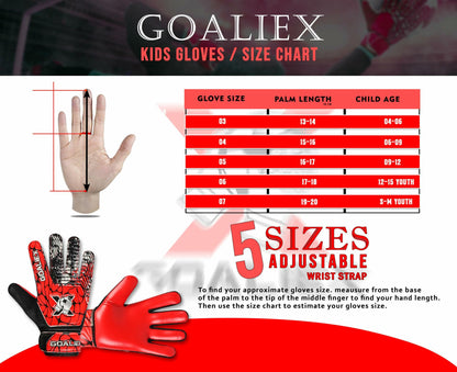 Soccer Goalie Gloves Youth Boys Double Wrist 4mm Super Grip Palm Size 3