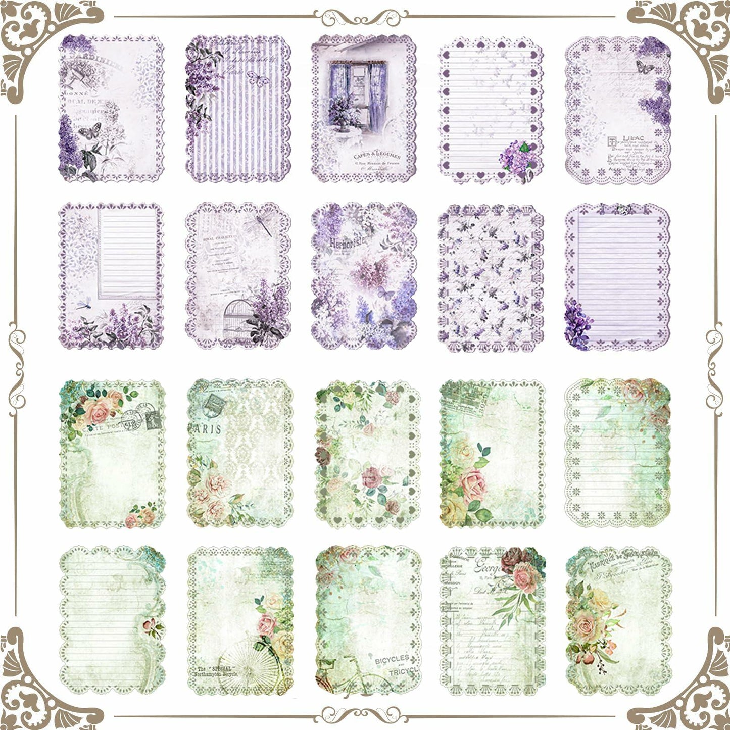 Naszonus Vintage Floral Scrapbook Paper Set 60 Sheets 4.2x6.7 Inch