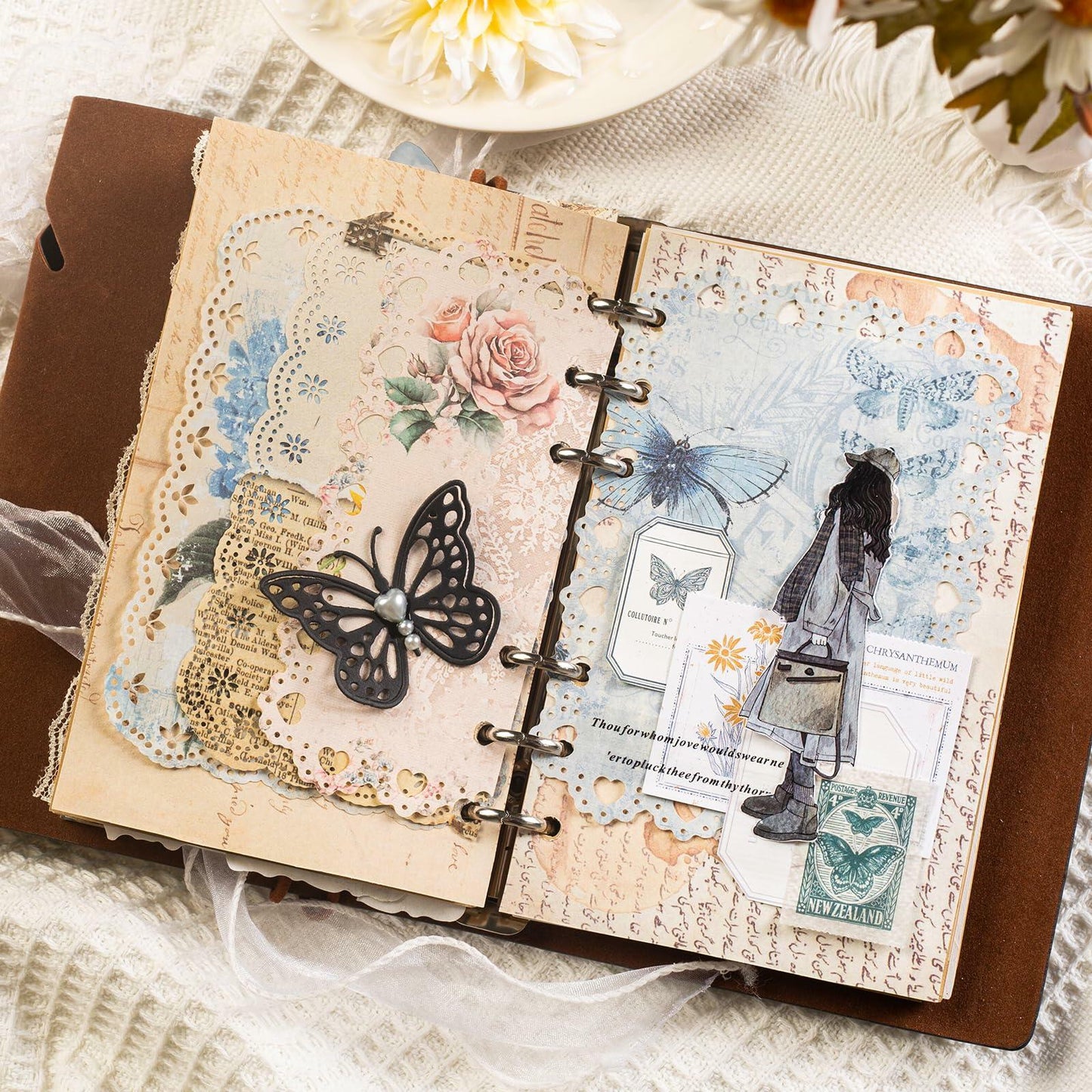 Naszonus Vintage Floral Scrapbook Paper Set 60 Sheets 4.2x6.7 Inch