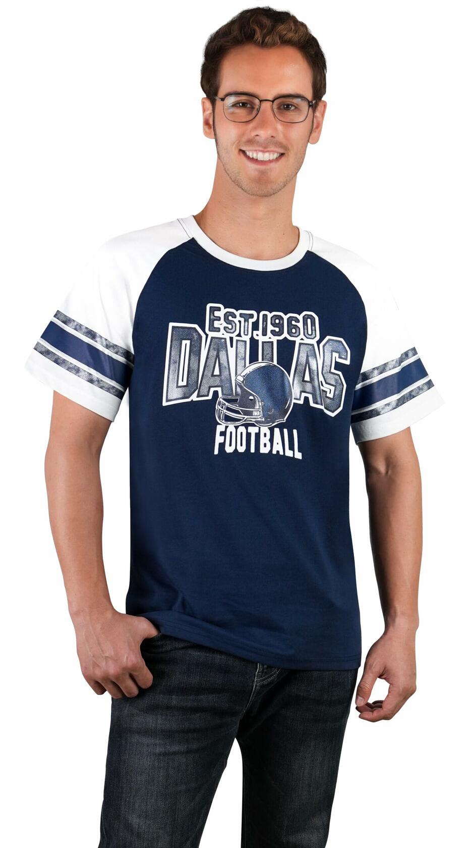 Fansamer Mens Vintage Striped City Football Tee White Navy Size XXL