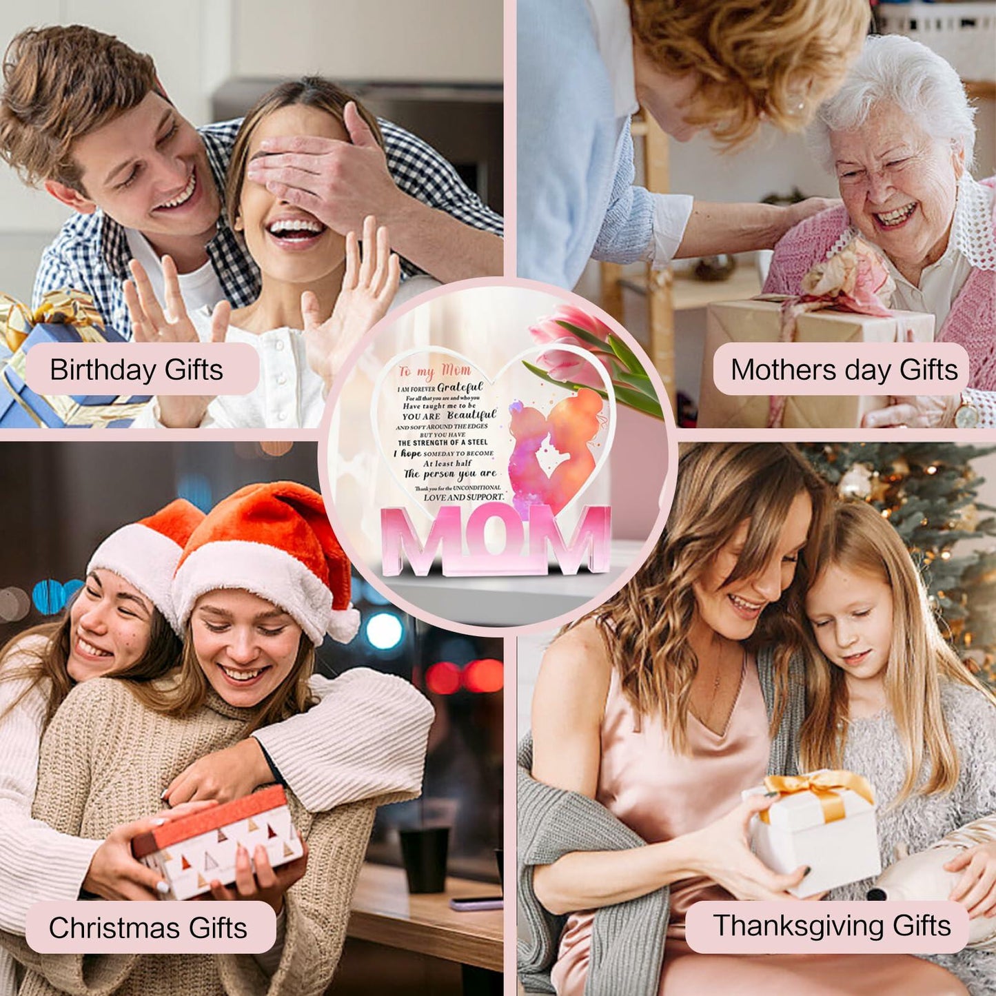 WUGUANSS Best Mom Ever Acrylic Plaque Pink Christmas Birthday Gift