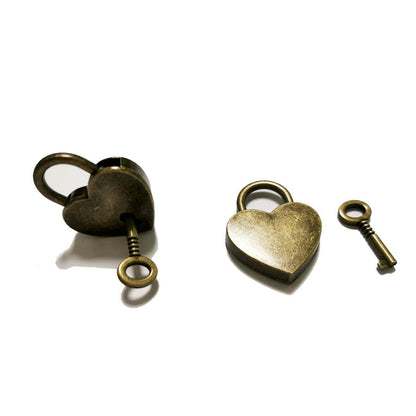 PeekaBear Mini Antique Brass Heart Padlock with Key 2-Pack Vintage Style