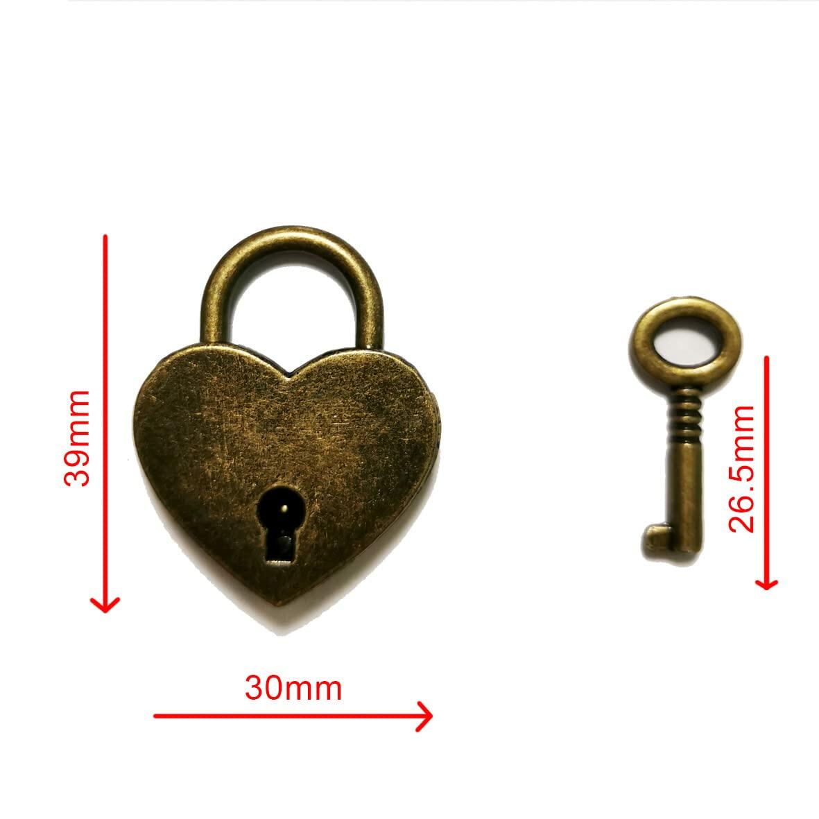 PeekaBear Mini Antique Brass Heart Padlock with Key 2-Pack Vintage Style