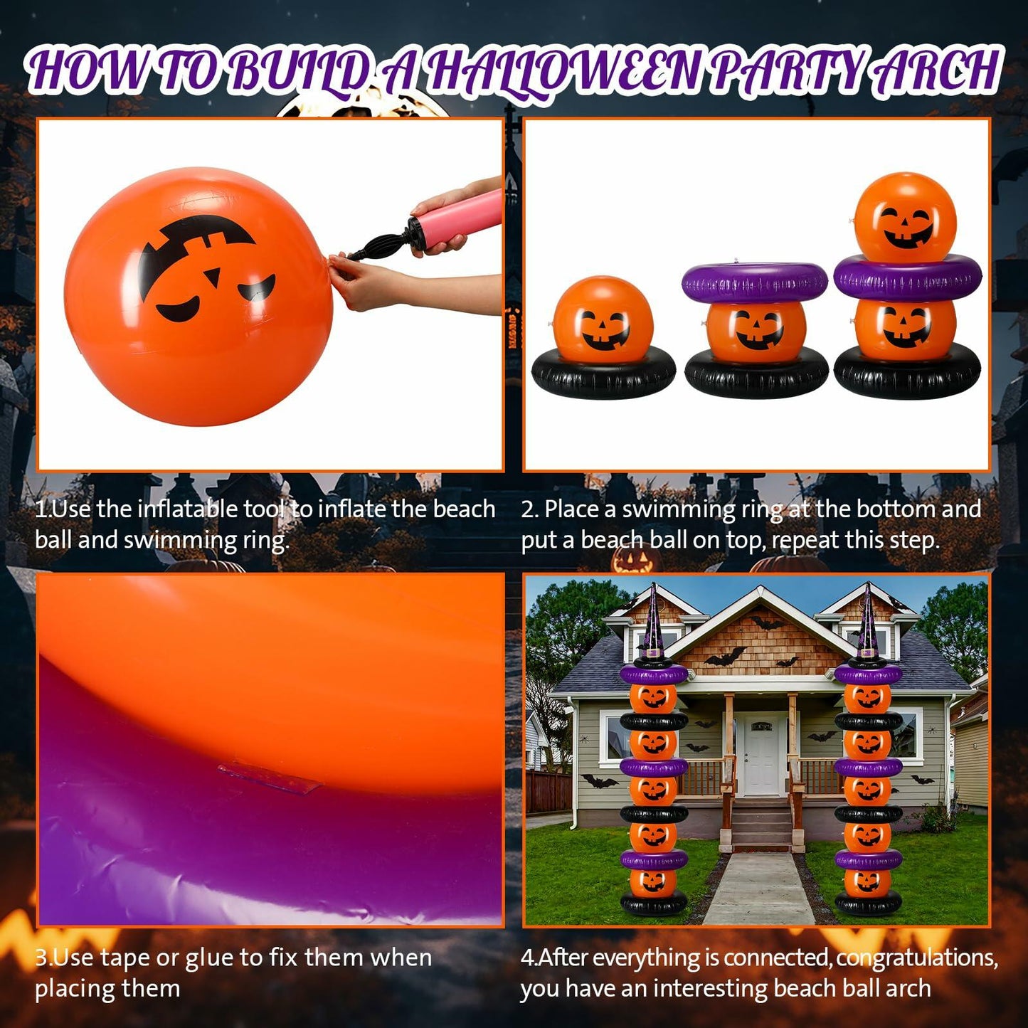 Lunmon Halloween Inflatable Ball Party Kit 24 Pcs Pumpkin Pool Floats