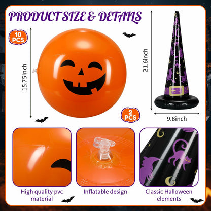 Lunmon Halloween Inflatable Ball Party Kit 24 Pcs Pumpkin Pool Floats