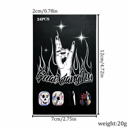CEWEWP Halloween Press On Nails Short Square Acrylic Black Skull 24pcs