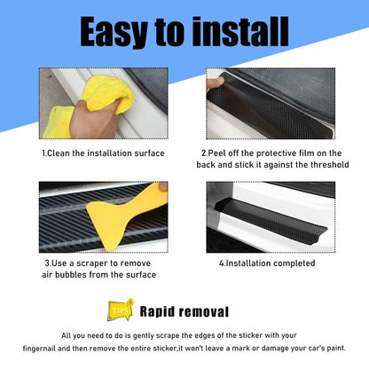 povtii 4PCS Car Door Sill Protector 3D Carbon Fiber Green Anti-Scratch