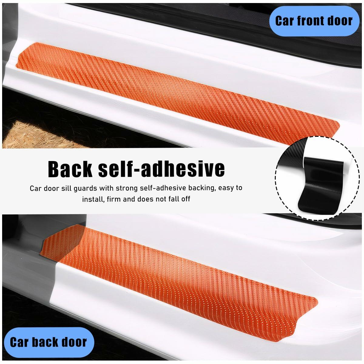 povtii 4PCS Car Door Sill Protector 3D Carbon Fiber Green Anti-Scratch