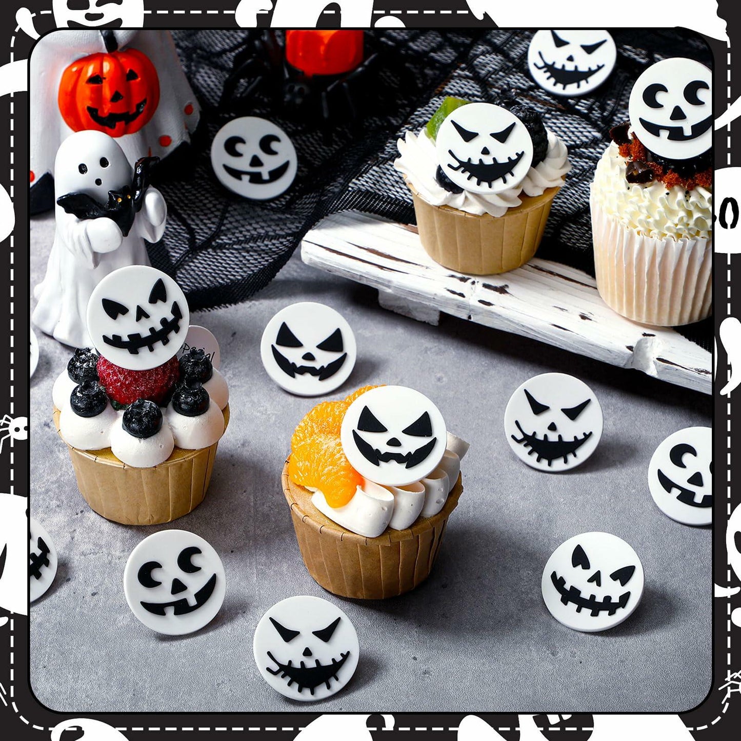 Amyhill Halloween Ghost Cupcake Toppers Rings 48 Pack Party Supplies
