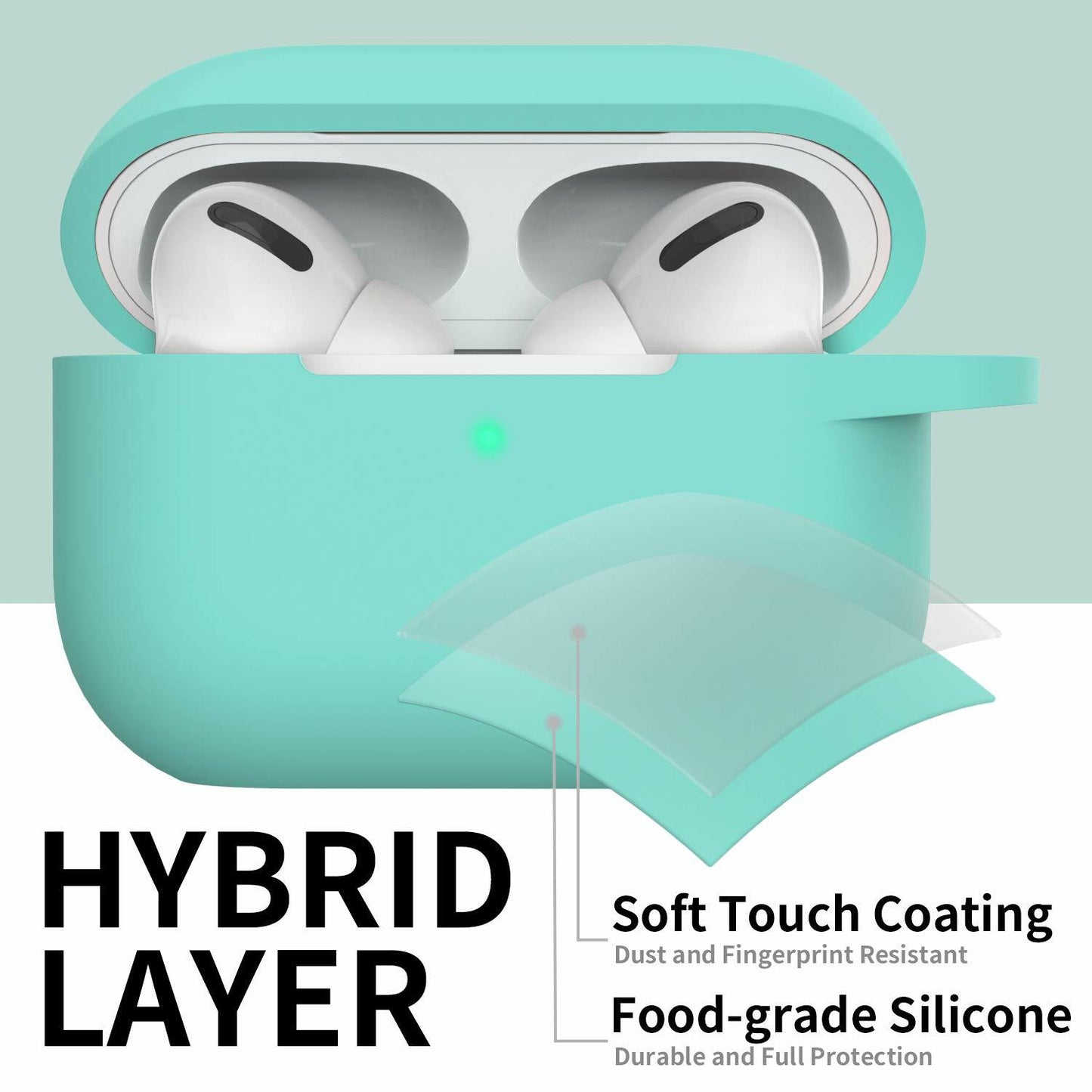 GMUDA Silicone Cover for AirPods Pro 1 & 2 with Keychain Mint Green