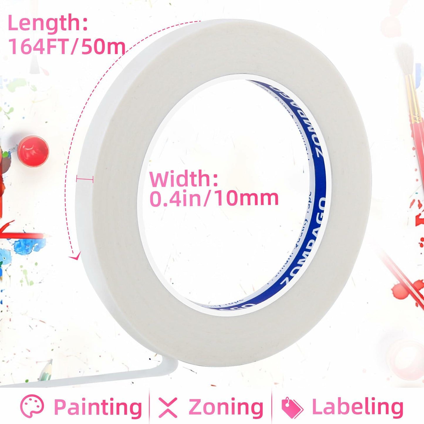 ZOMPAGO Beige Art Tape 0.4in x 164ft Removable Low Tack Masking Tape
