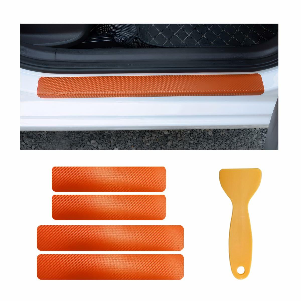 povtii Car Door Sill Protector 4 Pcs Carbon Fiber Anti Scratch Black