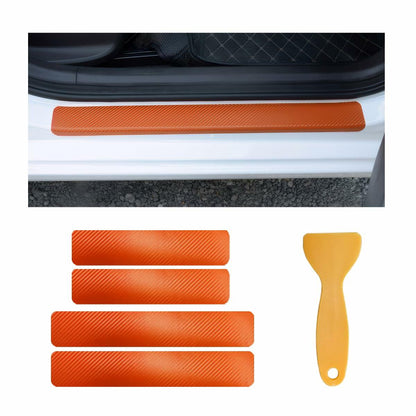 povtii Car Door Sill Protector 4 Pcs Carbon Fiber Anti Scratch Black
