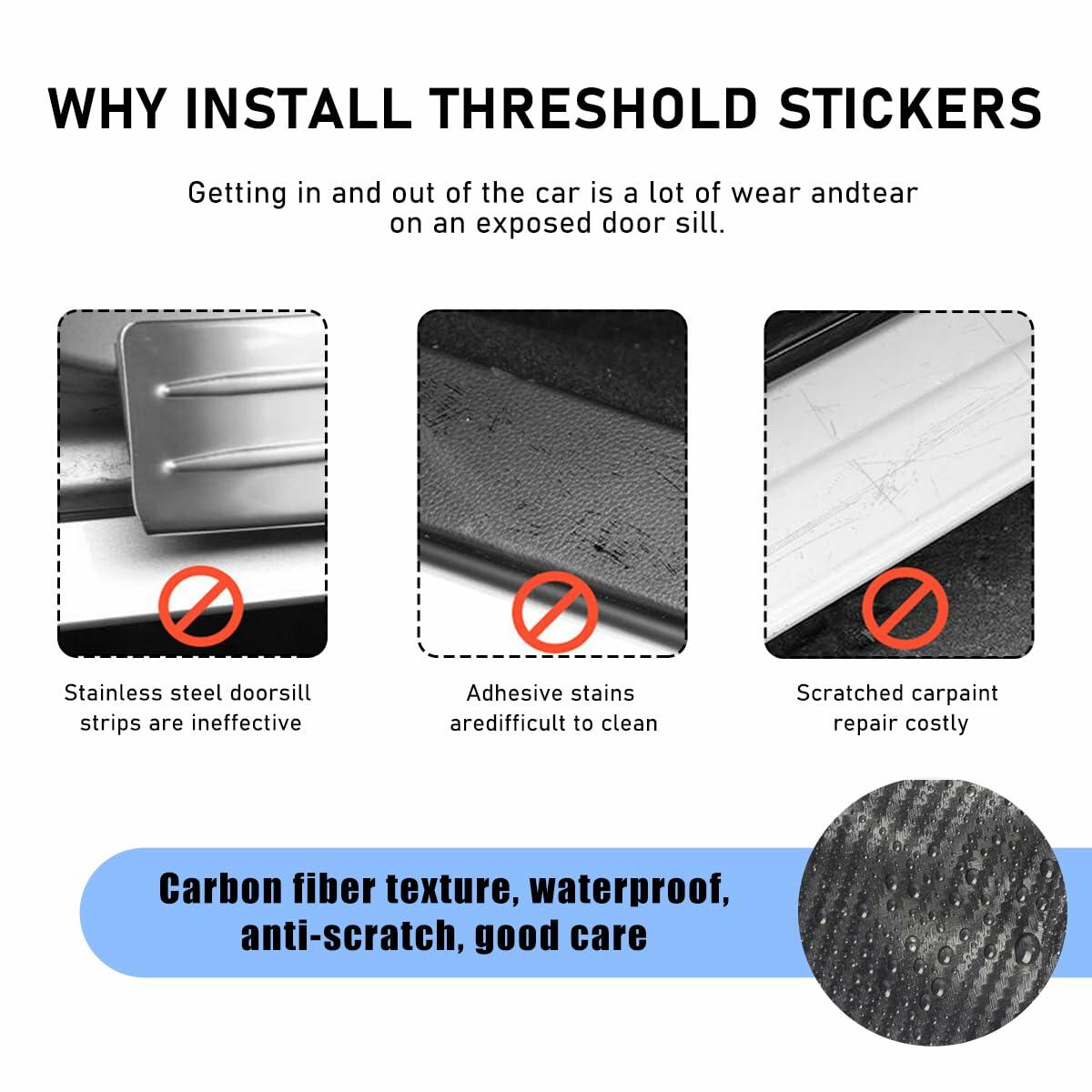 povtii 4PCS Car Door Sill Protector 3D Carbon Fiber Green Anti-Scratch