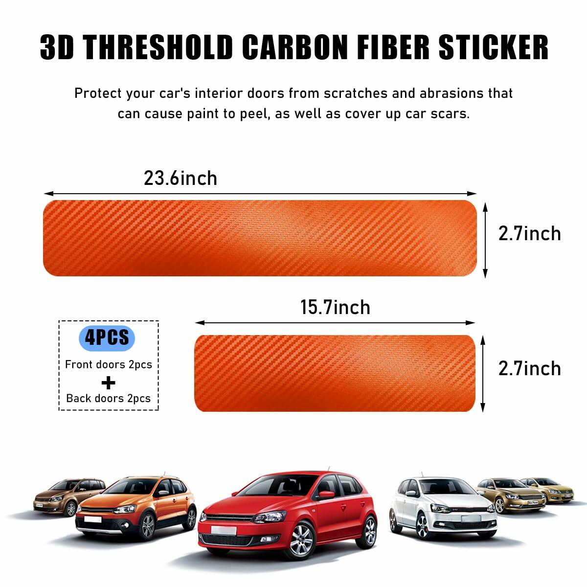 povtii Car Door Sill Protector 4 Pcs Carbon Fiber Anti Scratch Black