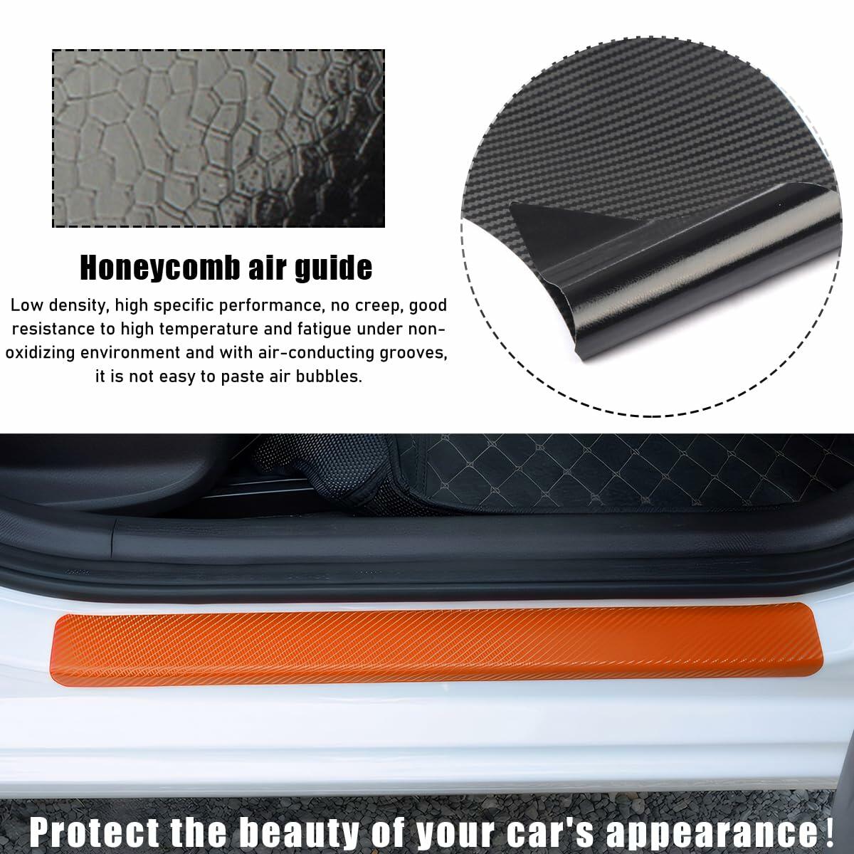 povtii 4PCS Car Door Sill Protector 3D Carbon Fiber Green Anti-Scratch