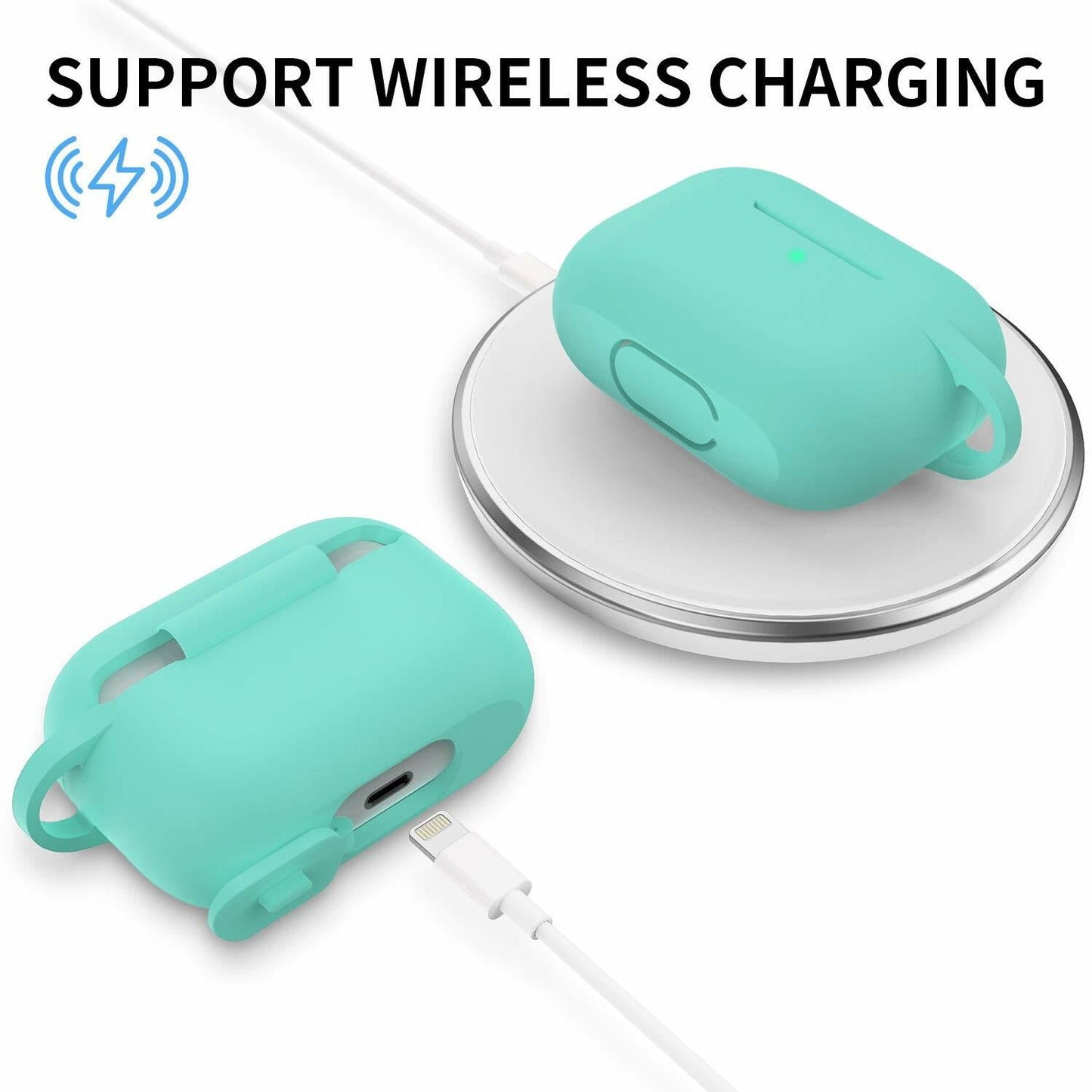GMUDA Silicone Cover for AirPods Pro 1 & 2 with Keychain Mint Green