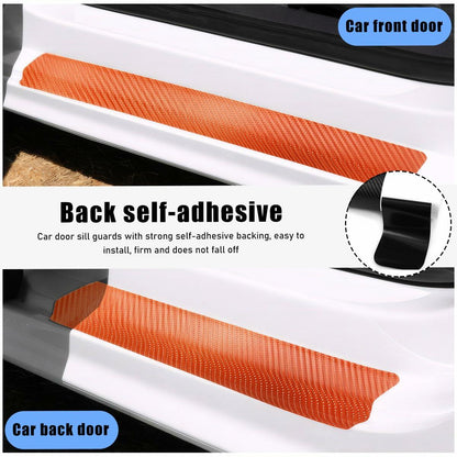 povtii Car Door Sill Protector 4 Pcs Carbon Fiber Anti Scratch Black