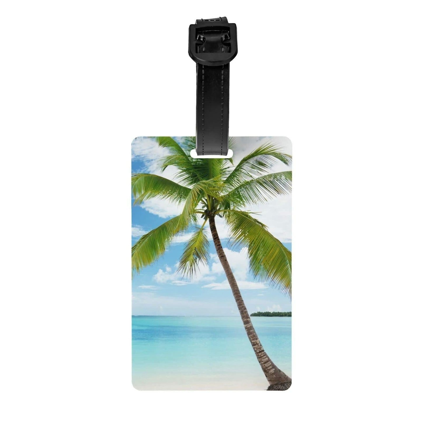 Palm Tree Luggage Tag Blue Ocean Travel Bag ID Tag Adjustable Strap