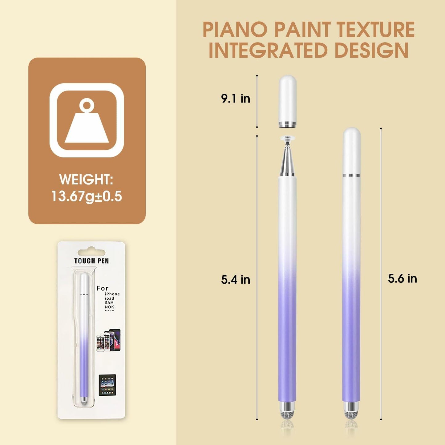 KRSABO 2-in-1 Capacitive Touch Screen Stylus Pen 2 Pack Black White Aluminum