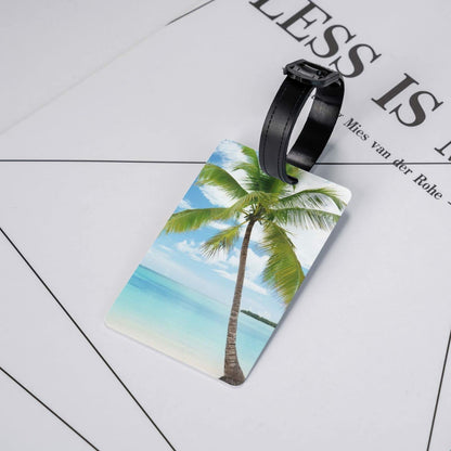 Palm Tree Luggage Tag Blue Ocean Travel Bag ID Tag Adjustable Strap