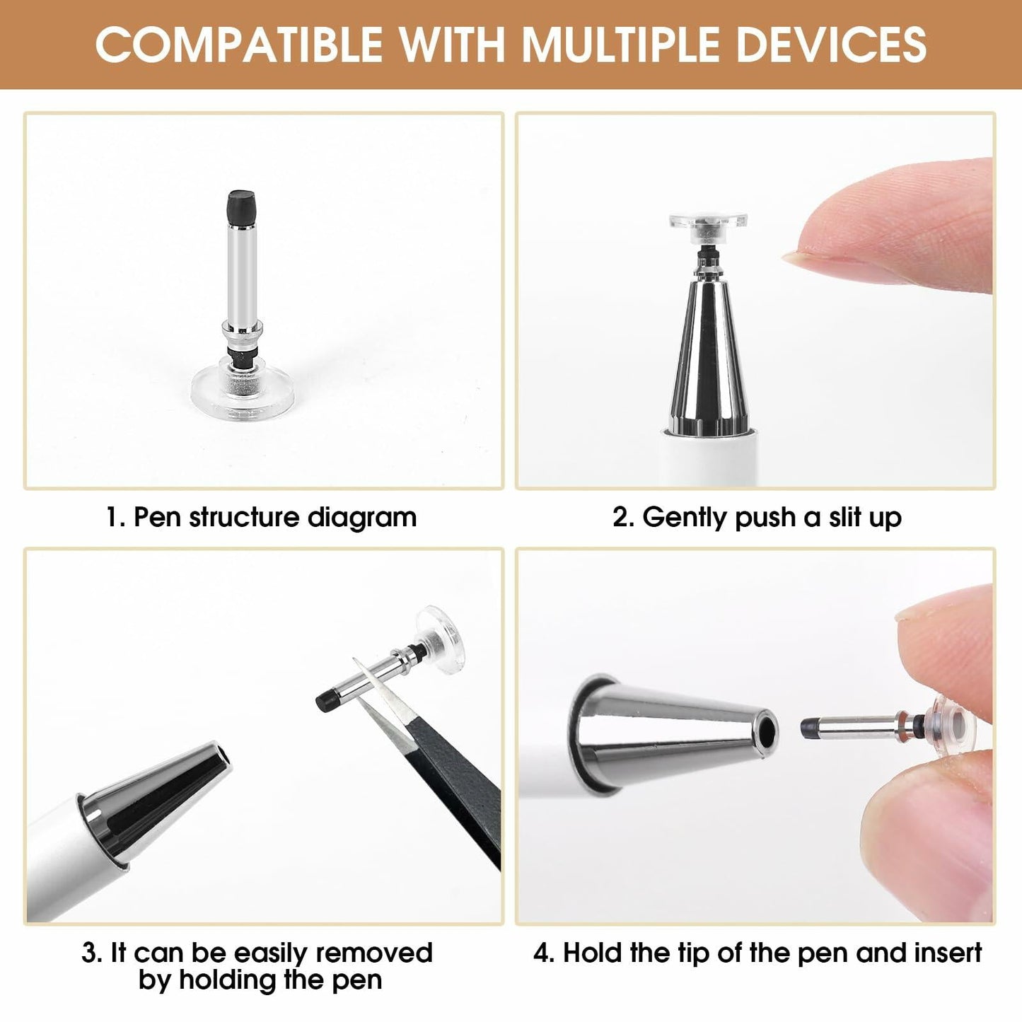 KRSABO 2-in-1 Capacitive Touch Screen Stylus Pen 2 Pack Black White Aluminum