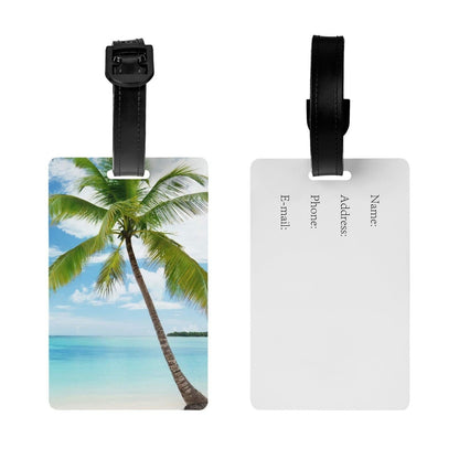 Palm Tree Luggage Tag Blue Ocean Travel Bag ID Tag Adjustable Strap