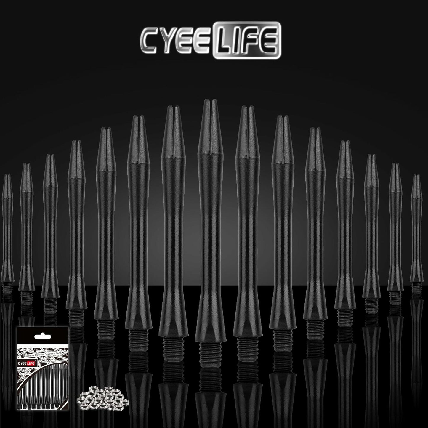 CyeeLife Dart Shafts 15 Pack with O Rings Dart Accessories Black