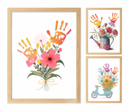CHERRY CHEERS Flower Bouquet Handprint Art Kit 3 Sheets 6 Colors White Canvas