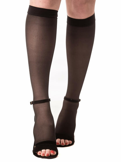 Medicella Sheer Knee High Compression Socks Open Toe 15-20 mmHg Black