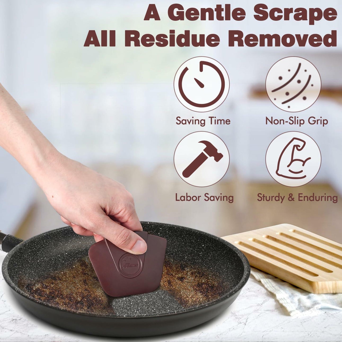 Pan Scraper Pot Scraper Plastic for Cast Iron Cookware 6 Pcs Brown