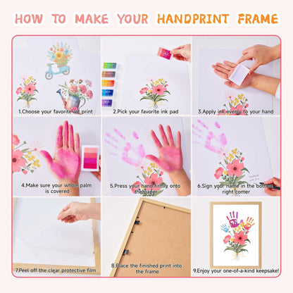 CHERRY CHEERS Flower Bouquet Handprint Art Kit 3 Sheets 6 Colors White Canvas