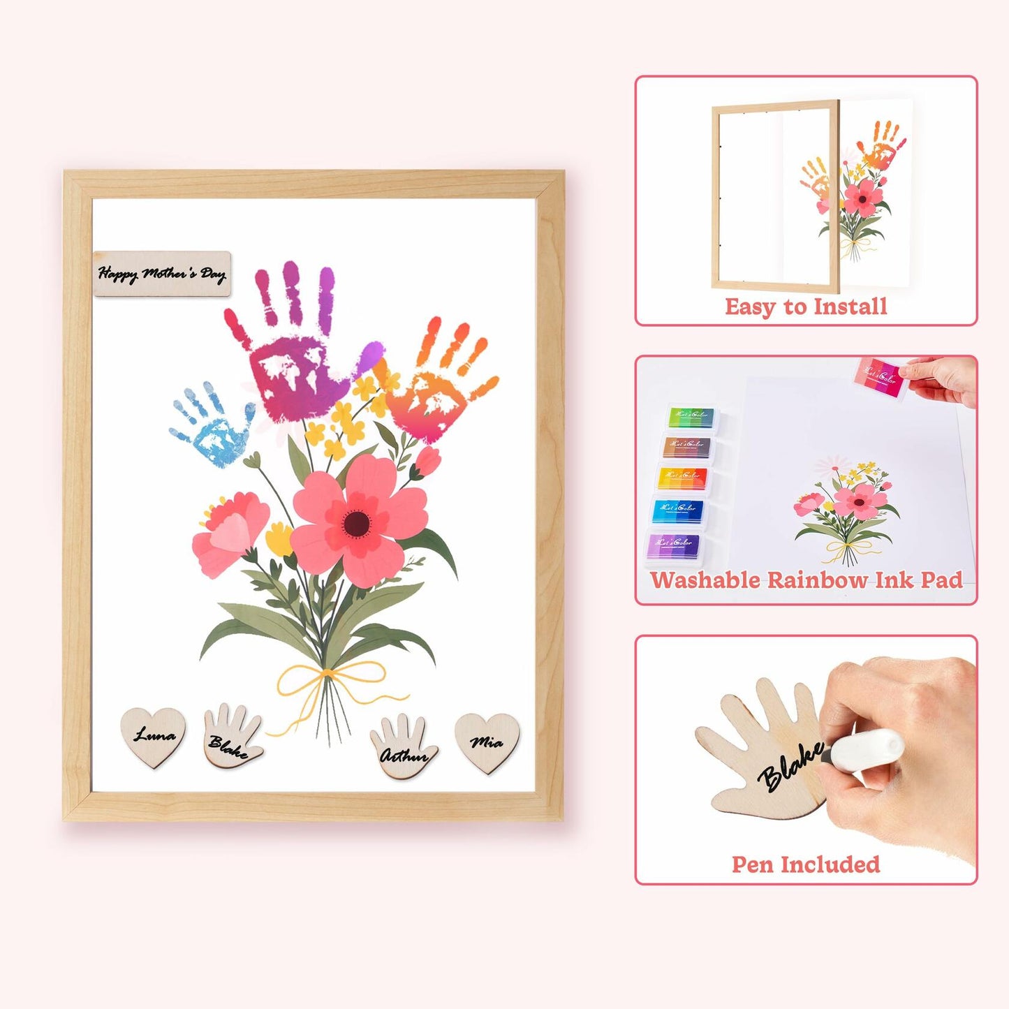CHERRY CHEERS Flower Bouquet Handprint Art Kit 3 Sheets 6 Colors White Canvas