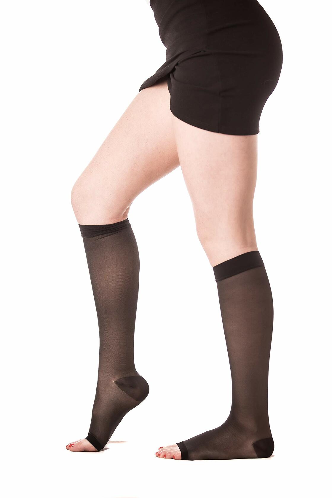 Medicella Sheer Knee High Compression Socks Open Toe 15-20 mmHg Black