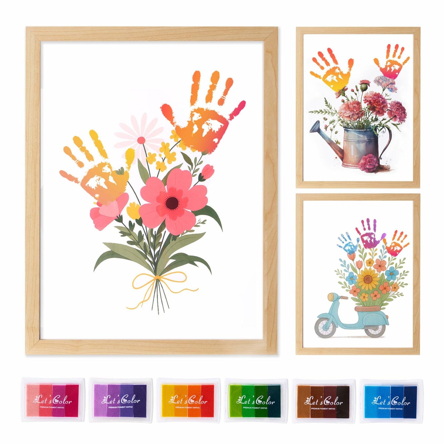 CHERRY CHEERS Flower Bouquet Handprint Art Kit 3 Sheets 6 Colors White Canvas