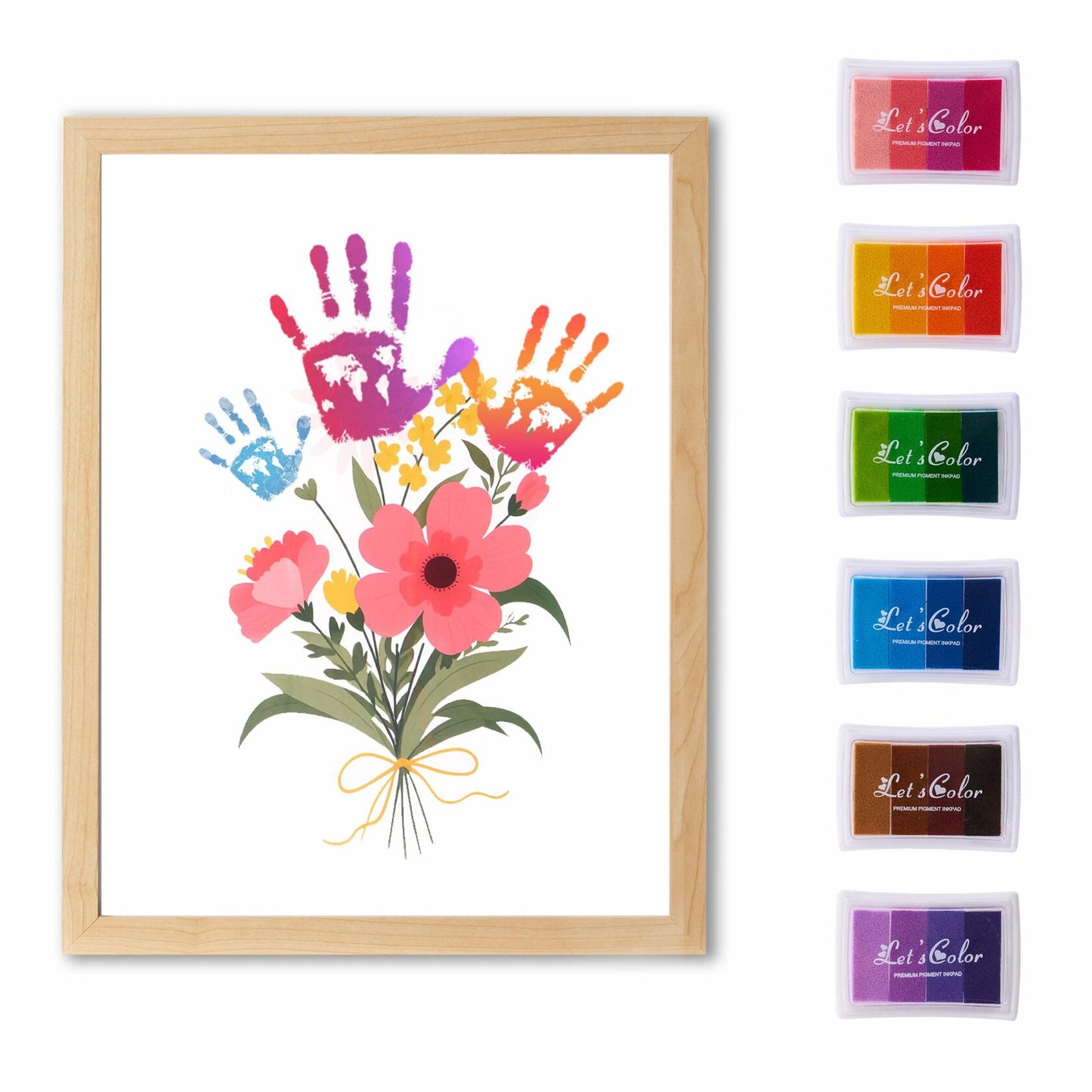 CHERRY CHEERS Flower Bouquet Handprint Art Kit 3 Sheets 6 Colors White Canvas