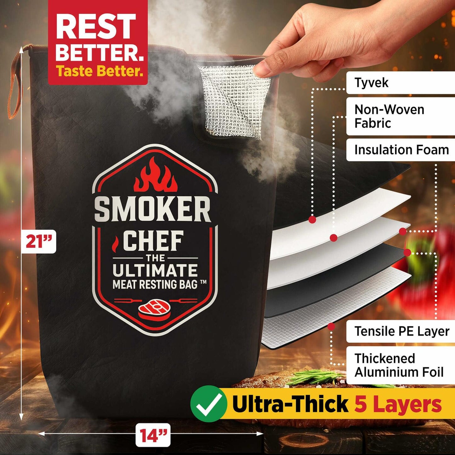 Smoker Chef Ultimate Meat Resting Bag 21" Black BBQ Blanket + 24 Butcher Sheets