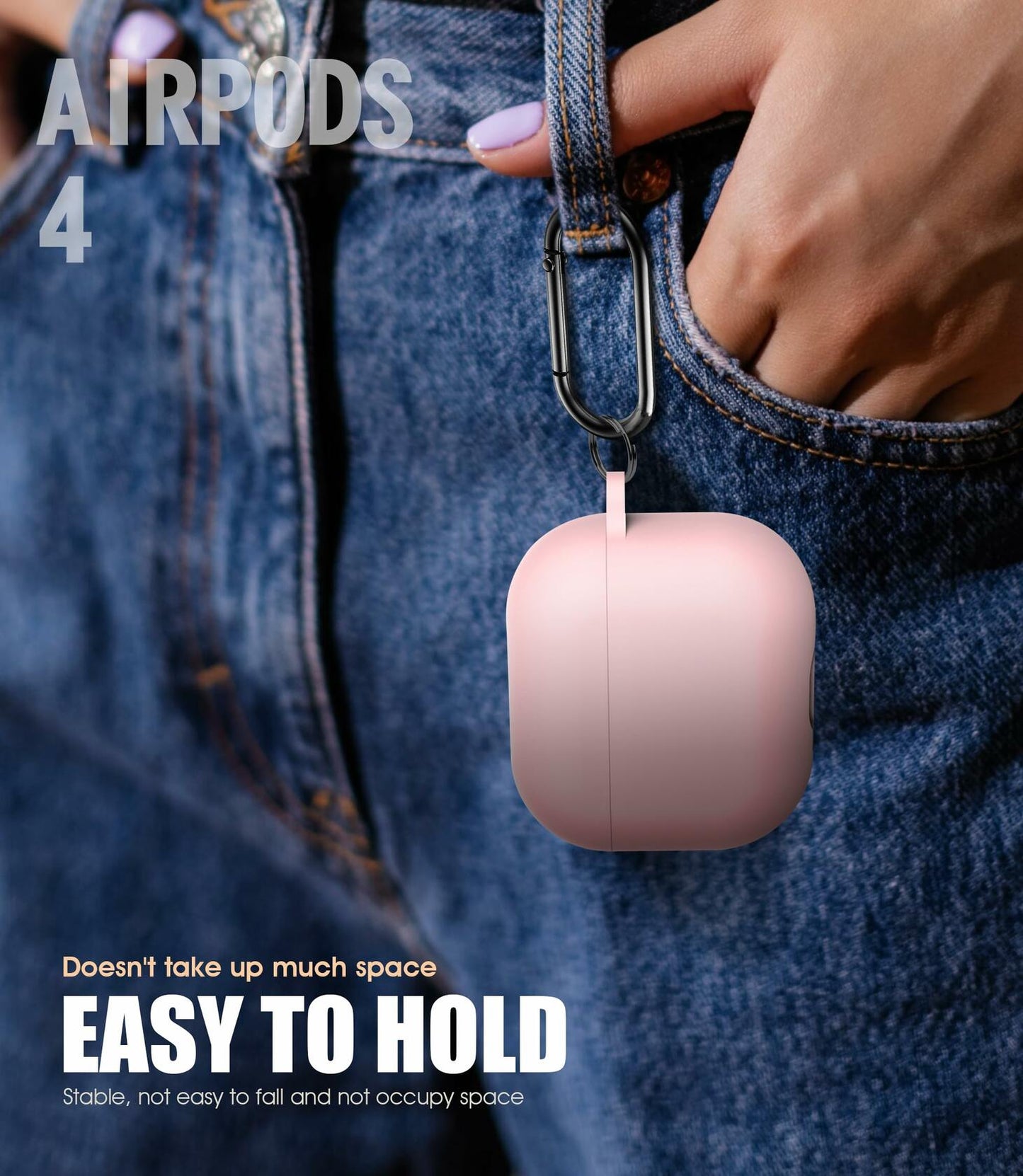 Seltureone AirPods 4 Case Soft Silicone Shockproof Keychain Pink 2024