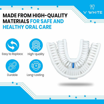 VWHITE U Shaped Replacement Head Ultrasonic Toothbrush White Adult Soft Silicone