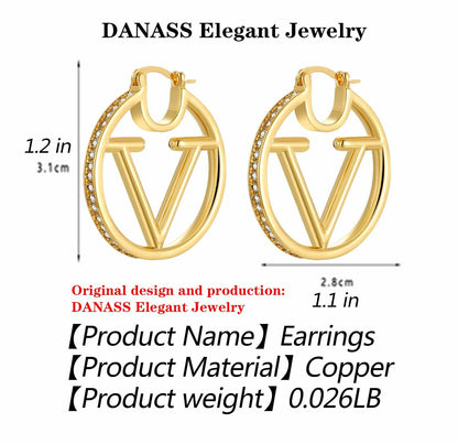 DANASS 18K Gold Luxury V Letter Earrings Women Sisters Elegant Gift